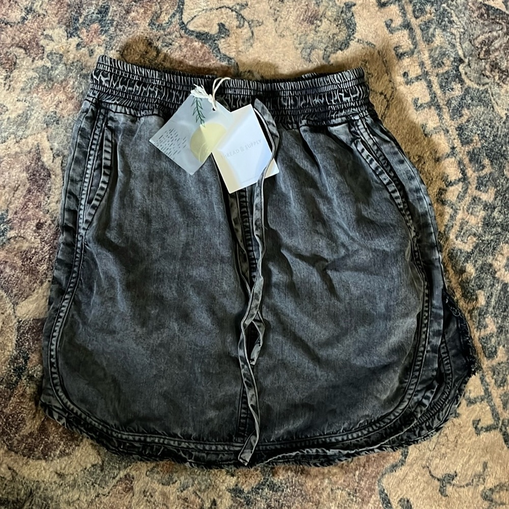 Thread & Supply washed Grey Denim Wash Mini Drawstring Skirt